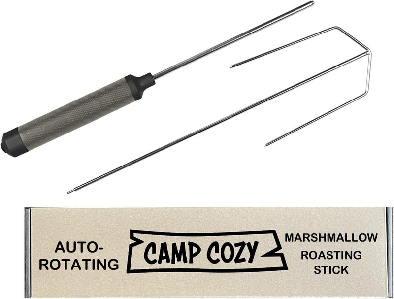 Camp Cozy HotRod 32″ Auto‑Rotating Campfire Roasting Stick – Stainless Steel Battery‑Powered Rotisserie Fork for Hot Dogs & Marshmallows – Collapsible, Kid‑Safe, Portable - Image 2